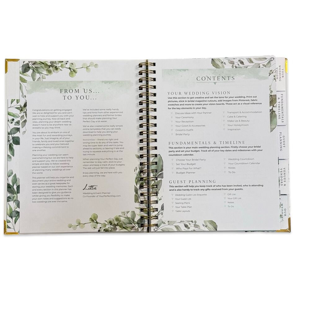 Complete Wedding Planner White Green Leaves Spiral Workbook Your Perfect Day NEW - Picture 5 of 5